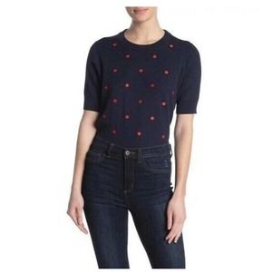 J.Crew Rack Dotted Short Sleeve Sweater NWOT Small Navy Blue M2371 Cotton